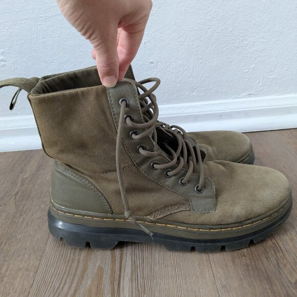 Dr Martens Combs Men 9 / Womens 10 EU 42 Olive Green Canvas Lace Up Combat Boots - Picture 2 of 9